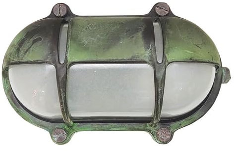 Licht-Erlebnisse Außenwandleuchte IP64 E27 Schiffslampe Messing Glas 21 cm breit Grün Antik Maritim Wandlampe außen Terrassenbeleuchtung Balkon Kellerlampe