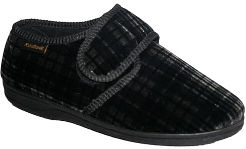 footloose.shoes Diabetic Orthopedic Men's Easy Close Wide-Fitting Touch Close Bar-strap Shoe Slippers Sizes 6-14 (Derek Black, UK Footwear Size System, Adult, Men, Numeric, Wide, 9)