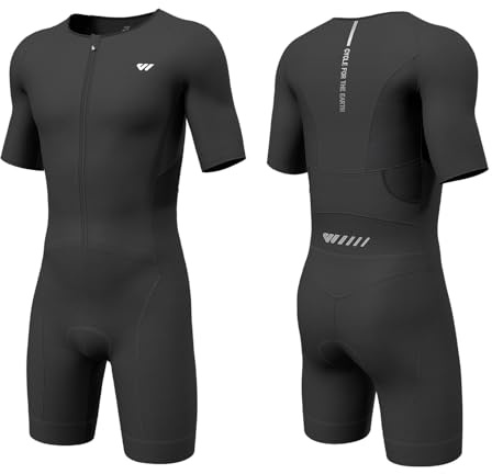 Wulibike Combinaison de Triathlon pour Homme Trisuit Manches Courtes, Haute Élasticité Respirante à Séchage Rapide Tri Suit Triathlon pour Homme Course et Compétitions de Triathlon, Noir , XL