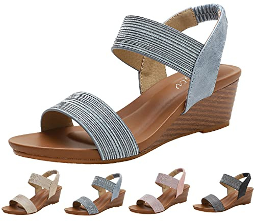 Genérico Sandales compensées à talon haut pour femme - Sandales orthopédiques décontractées à bout ouvert - Espadrilles avec boucle - Tendance et flexibles - Antidérapantes - Pour fête, plage, mariage