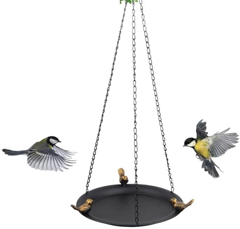 Fontana da bagno per uccelli, mangiatoia per uccelli da appendere all'esterno, ciotola per acqua, vassoio per alimentazione, resistente alle intemperie, decorazione artistica da giardino per patio