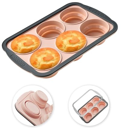 YiYeraio Silicone Muffin Pans for Baking with Metal Frame, 6 Cup Silicone Muffin Pan, Nonstick Cupcake Pan, BPA Free Muffin Tins Easy to Pop Cupcake Baking Pan Molds for Oven Dishwasher Safe Pink
