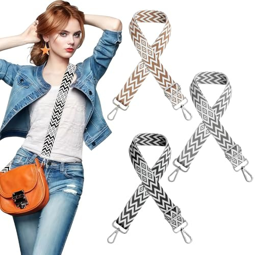 3 Stück Taschengurt 3.8cm Breit, Verstellbarer Schultergurt Taschengurt 70-130 cm, Taschengurte zum Wechseln mit Karabiner, Taschenband Schulterriemen Schultergurt für Taschen Trageriemen Handtaschen