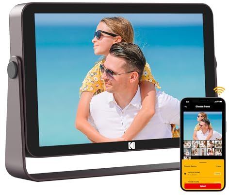 KODAK Cadre Photo Numérique, Cadre Numérique Photo WiFi 10 Pouces, Batterie Intégrée de 4000mAh, Mémoire de 64 Go, Écran Tactile IPS HD, Partage de Photos, Musique et Vidéos Via Une App/E-Mail/USB