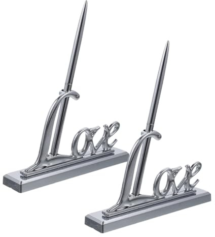 FUNOMOCYA 2 Piezas Bolígrafos de de Boda con Soporte Love de Bolígrafo Decorativo Chapado para Libro de Invitados Accesorio Elegante para Recepción Ducha Nupcial y Aniversario