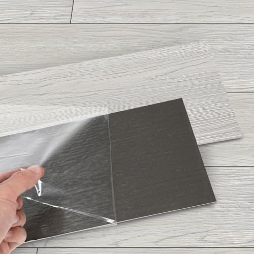 Peviasot PVC-golvbeläggning vinylgolv, självhäftande, 2,5 m²/18 stycken halkfria vattentäta, 91,44 x 15,24 cm tjocklek 2 mm självhäftande kakel golv, slitstark för vardagsrum kök, rökgrå