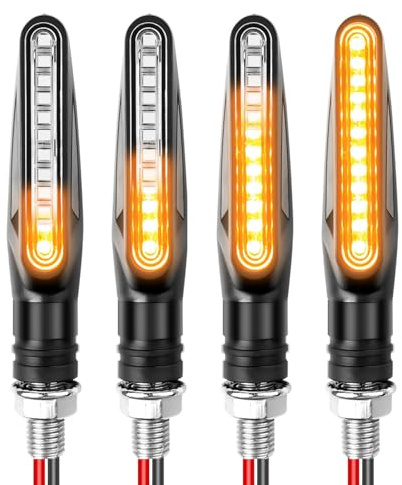4 Pcs Motorcycle Indicators, Flowing Turn Signal Lights, 12V Sequential Amber Motorbike Indicator Lights, Waterproof Universal Turn Signals for Scooter Cruiser Quad Off Road Street Motorcycles