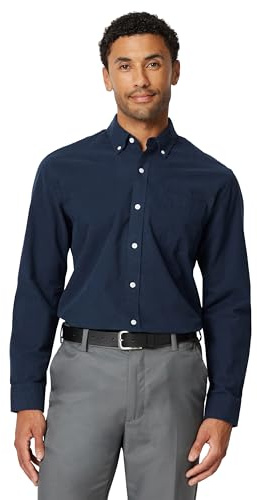 Amazon Essentials Camicia Oxford con Tasca a Maniche Lunghe vestibilità Regolare Uomo, Blu Marino, XXL