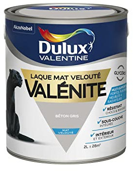 Dulux Valentine Peinture Laque Valénite Glycéro Multisupport Intérieur-Extérieur – Grande Résistance pour Boiseries et Ferronneries - Aspect Mat Béton Gris 2L