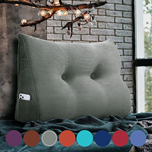 VERCART Rückenkissen Keilkissen Rückenlehne Kissen für Bett Sofa Kopfteil Gepolstert Bettkissen Wandkissen Sofakissen Groß Rueckenkissen Couchkissen Dekokissen Kordsamt Grau 80cm