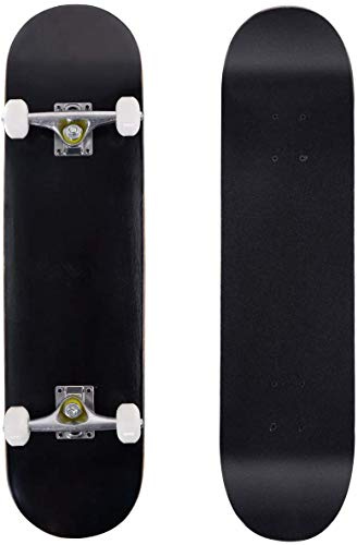 RELAX4LIFE Monopatín Infantil de 7 Capas de Madera de Arce, Skateboard con Rodamientos ABEC-7 y Ejes de Aluminio, Tabla Completa para Principiantes y Niños Menores de 40kg, 79 x 20 cm (Negro)