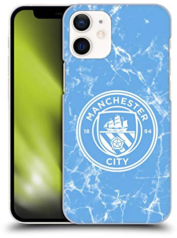 Head Case Designs Officially Licensed Manchester City Man City FC Blue White Mono Marble Badge Hard Back Case Compatible With Apple iPhone 12 Mini