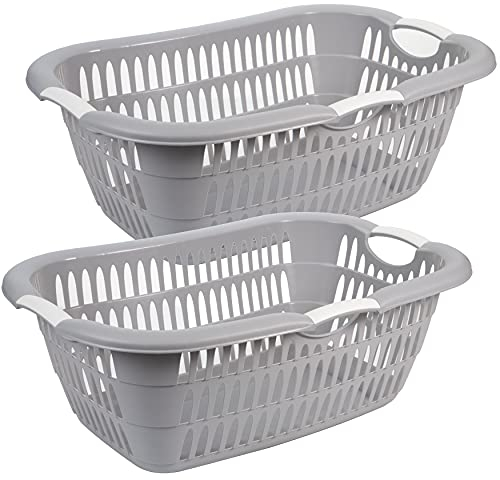 Wäschekorb PLastik XL, 2er Set, Wäschewanne, ergonomische Griffe, 68 x 46 x 25 cm, 38 Liter, Made in EU, grau