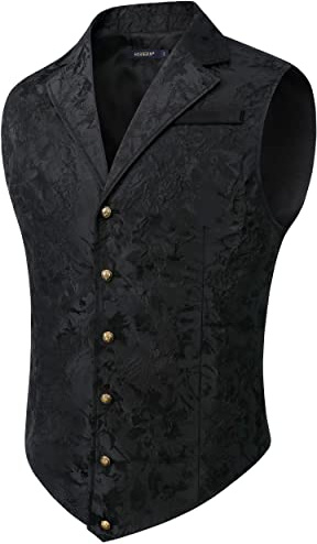 HISDERN Chaleco Paisley para hombre Vintage Steampunk gótico estampado negro chaleco de fiesta de boda brillante para traje o esmoquin,(Negro,4XL)