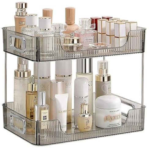 Organizador de Maquillaje, Organizador de Cosméticos, Organizador Perfume, Estante de Maquillaje, Organizador de Bandeja de Cosméticos de Alta Capacidad para Baño (Gris)