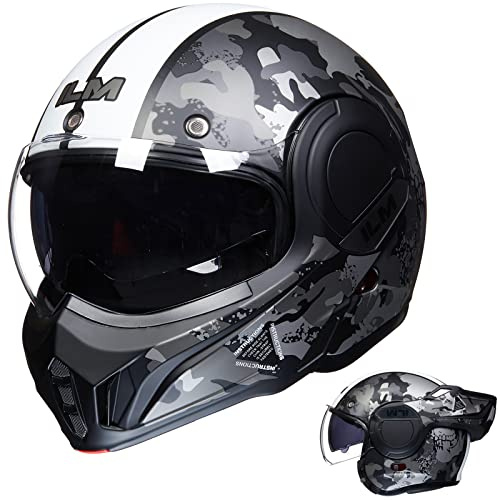 ILM Motorcykelhjälm Integralhjälm Flip-Up Hjälm Män Kvinnor ATV UTV med 180° Vändbar Barnskydd ECE Modell-B707, Kamouflage, L