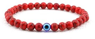 Lameybrt Natürlicher Achat Böses Auge Armband für Herren, Schutzarmband (A07 Red Turquoise, Mittel)