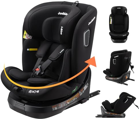 Jovikids 360° Drehbar Kindersitz mit ISOFIX und Ruheposition, i-Size(ECE R129) 40-150cm(0-36kg) Reboarder Baby Autositz, ab Geburt -12 Jahre (schwarz)