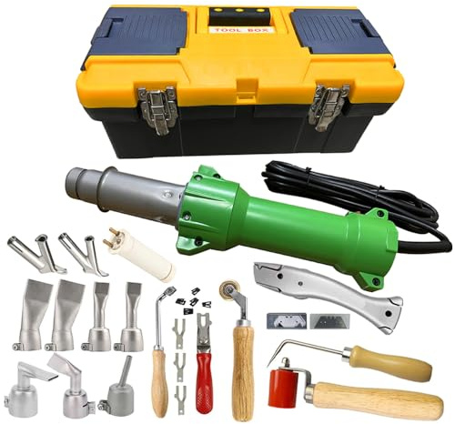 1600W Pistola ad Aria Calda per Saldatura Plastica Saldatrice di Plastica Saldatore, Vari Ugelli di Saldatura, Luce LED, Rullo da Cucitura in Silicone e Rullo da Cucitura in Ottone, UE Design Brevetto