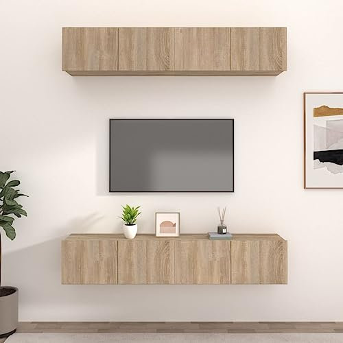 ShGaxin TV-möbler 4 st Sonoma ek plywood, 80 x 30 x 30 cm, TV-bord, TV-skåp, TV-bord, vardagsrumsmöbler, vardagsrumsbord TV