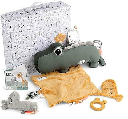 Done by Deer Geschenkbox Play Time Farbmix - Bauchzeit Babyspielzeug 0-6 Monate – Aktivitätsspielzeug Lagerungskissen Neugeborenen, Baby-Kuscheltuch mit Beissring, EIN Schmusetuch mit Beissring