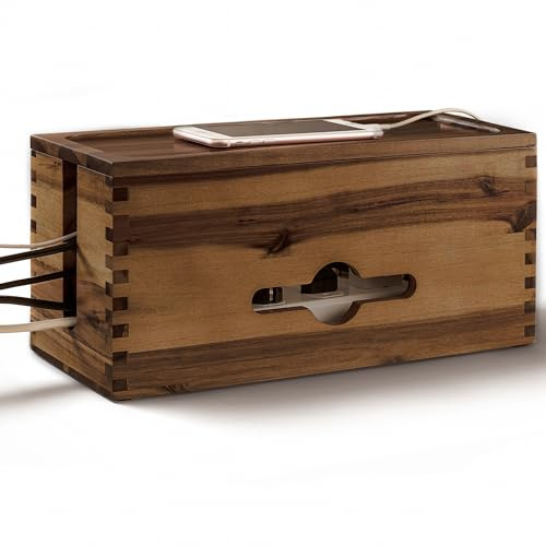 TIDITA Acacia Large Cable Management Box - 15 L Cord Box Hider, Power Strip Box for Office - Cable Hider Box, Surge Protector Box - Wire Box Hider for Desk - 3 Open Slots, Magnetic Lid (Walnut color)