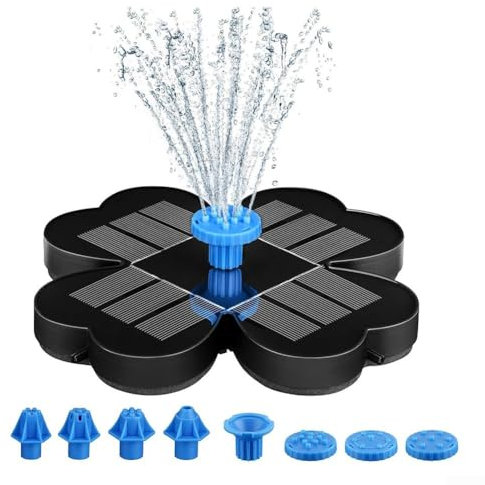 EXTRWORY Fontaine à eau solaire avec 8 buses pour bain d'oiseaux, piscine, extérieur, en forme de fleur flottante avec tiges de fixation et filtre pour jardin