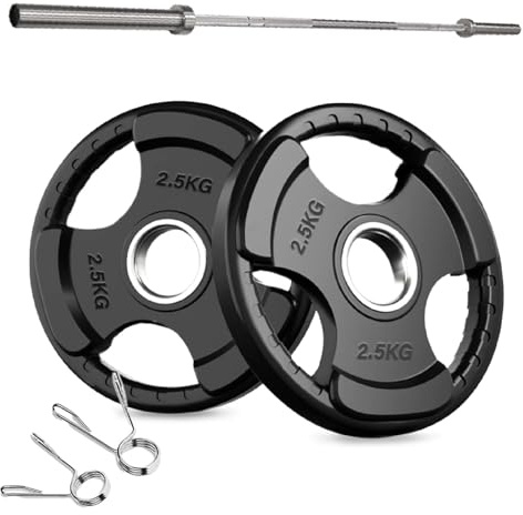 Tri Grip Weight Plates 2.5kg Pair + 4FT Barbell