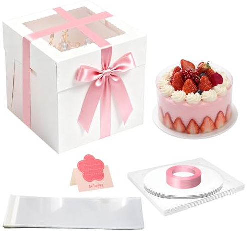 FALSKT 10Piezas Cajas para Tartas de Carton 20x20x20cm Cajas con Ventana