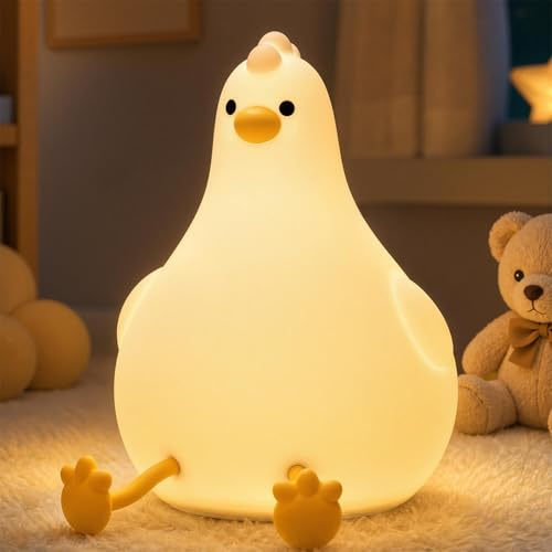 Auxmir Luce Notturna Neonato Pollo in Silicone, Lampada da Comodino Bambini Morbida Touch con Colori RGB, 3 Livelli Dimmerabili e 2 Modalità, LED Ricaricabile 2000mAh USB per Sonno, Decorazione Camera