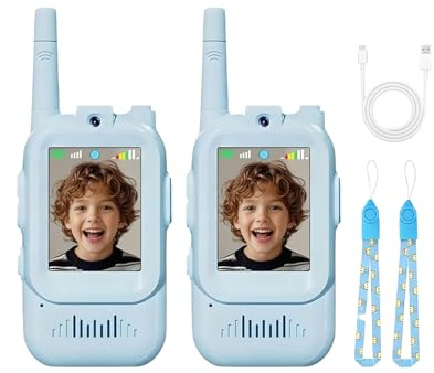 2PCS 2026 Walkie Talkie Niños Recargable, 12,3x5,4cm Walkie Talkie Largo Alcance Niños con Vídeo, ABS, con Cámara HD, WiFi Integrado, Cambiador De Voz Y Pantalla, para Navidad, Cumpleaños