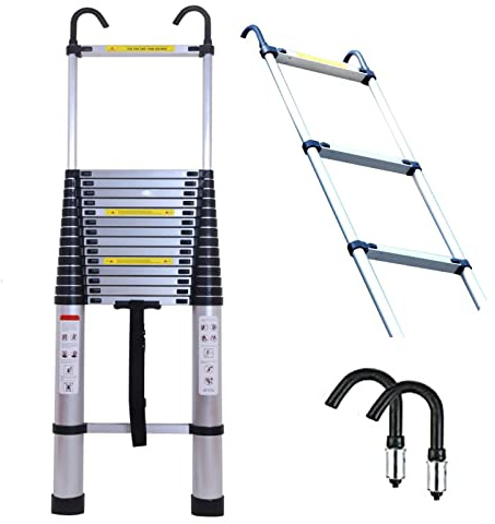 Scala telescopica pieghevole in alluminio da 8 m, con gancio, ideale per casa, progetti esterni, manutenzione camper e accesso al tetto, disponibile in misure da 8 m, 7 m, 6,2 m, 5 m, 4 m, 3,8 m, 2,6