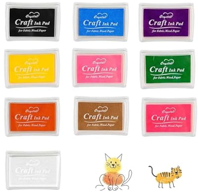 KAKFEL Tinta para Sellos 10 Colores Atóxicas Lavables para Niños, Almohadillas de Tinta Seguras para Manualidades, Scrapbooking y Arte Infantil sin Manchas.