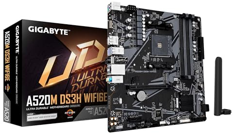 GIGABYTE A520M DS3H WIFI6E Carte Mère – Compatible avec Les processeurs AMD Ryzen 5000 Series AM4, Jusqu’à 4733 MHz DDR4 (OC), 1x PCIe 3.0 M.2, Wi-FI 6E, LAN GbE, USB 3.2 Gen 1