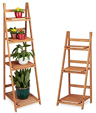 Relaxdays 2x Fioriera a scaletta in legno scaffale a scala stand porta-fiori da interno più ripiani diverse misure marrone
