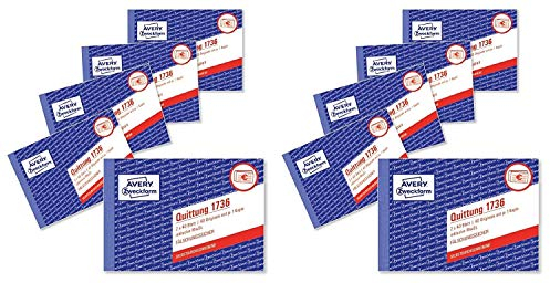 Avery Zweckform 1736-5 Quittung (A6 quer, inkl. MwSt., 2x40 Blatt) 5er Pack, weiß/gelb (10 Stück)