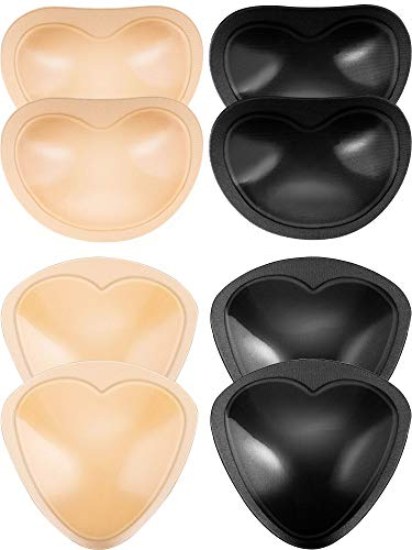 4 Paar Selbstklebende BH Pads Einlagen Abnehmbare Hochdrücken Brustvergrößerer für Bikini, 2 Formen (Schwarz und Beige)