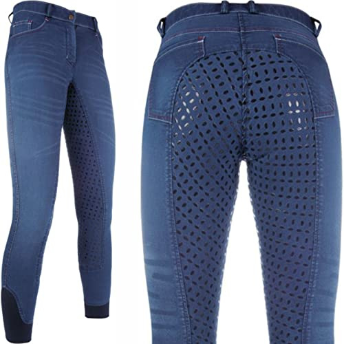 HKM Summer Denim Easy 3/4 S. Pantalones de Montar para niños Azul Vaquero 80