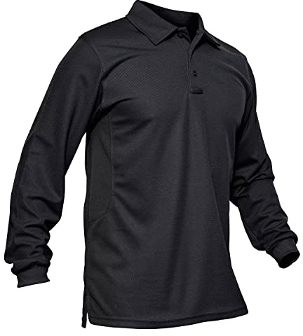 MAGCOMSEN T Shirts for Men Long Sleeve Polo Shirts for Men Golf Shirts Dad Shirt Work Shirts Mens Casual Shirts Fishing Shirts for Men Black