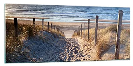 Moderne Impression sur Verre 100x40cm Image Tableau en Verre Decoration Murale mer plage dune Grand Tableaux Decoratifs Muraux Chambre Cuisine Panoramique Deco Cadre Salon Art Wall GAB100x40-3612