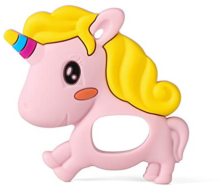 PREMYO Anneau de Dentition Bébé en Silicone - Facile à Saisir Sans BPA - Calme Apaise Douleurs Licorne Rose