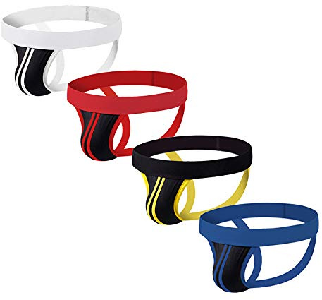 Sommarkod herr bomull jockstrap 4/2 set randiga underkläder, 4-pack flerfärgad, L