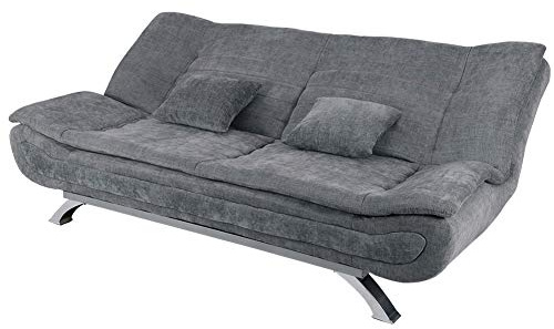 INMOZATA Sofa Bed Double Grey Linen Fabric 3 Seater Recliner Sofa 188cm Spring Corner Couch Lounge Sofa Bed with Two Cushions for Living Room Bedroom Home Office Furniture (Grey)