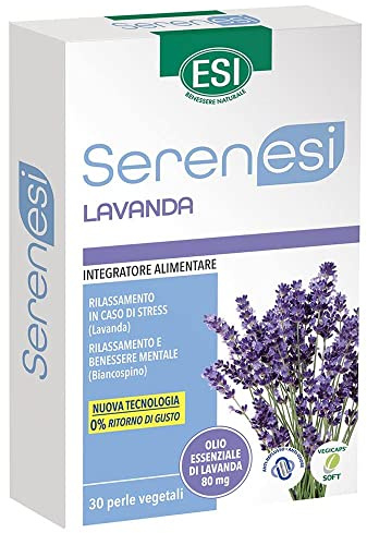 ESI - Serenesi Lavanda, Integratore Alimentare a Base di Olio Essenziale di Lavanda e Biancospino, Favorisce il Relax e Contrasta lo Stress, Senza Glutine e Vegano, 30 Perle Vegetali