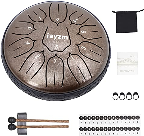 Rayzm Stahlzungentrommel,Steel Tongue Drum, 6 Zoll 11 Noten Handpan Tank Drum Kit, D-Dur Zungentrommel Schlagzeug Instrument