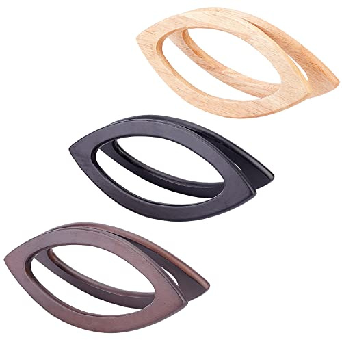 PH PandaHall 6pz Manici per Borsa in Legno Manici per Borse Uncinetto, 3 Colori Ricambio Manico A Occhio di Cavallo Manico Decorativo per Borsa Lavorata A Maglia Borsa da Spiaggia Manici per Borsa
