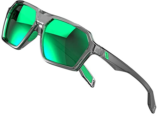 ATTCL Polarisierte Sonnenbrille Herren Sportbrille mit UV-Schutz Hexagonal TR90 Rahmen 2137 C7 Cleargrey+green