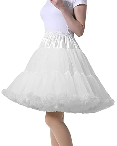 Tmade Women's Tulle Petticoat Tutu Party Multi-Layer Puffy Cosplay Skirt,Lengthened White Plus, Length 55cm, waist 56-100cm