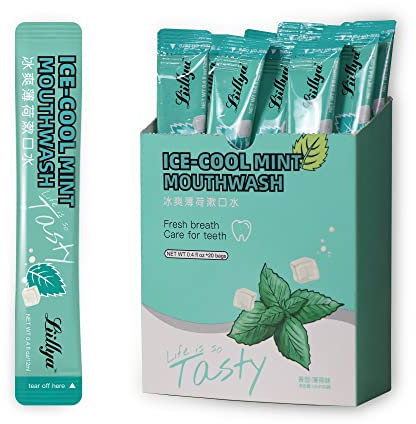 Liillya Bain de Bouche Format Voyage, Sans Alcool Rince Bouche Menthol Paquets de Rince-bouche MiNi Portable- Ldéal Pour le Travail,Lave Bouche en Sachet Unidose 20 Paquets Individuels