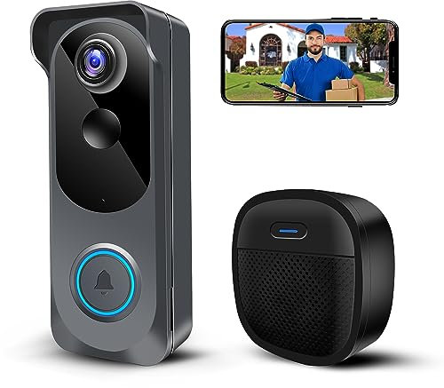Kabellose Video-Türklingelkamera mit Glockenspiel, 1080P Smart WiFi Türklingel-Kamera, Sprachwechsler, PIR-Bewegungserkennung, 2-Wege-Audio, Nachtsicht, batteriebetrieben, IP66, funktioniert mit Alexa